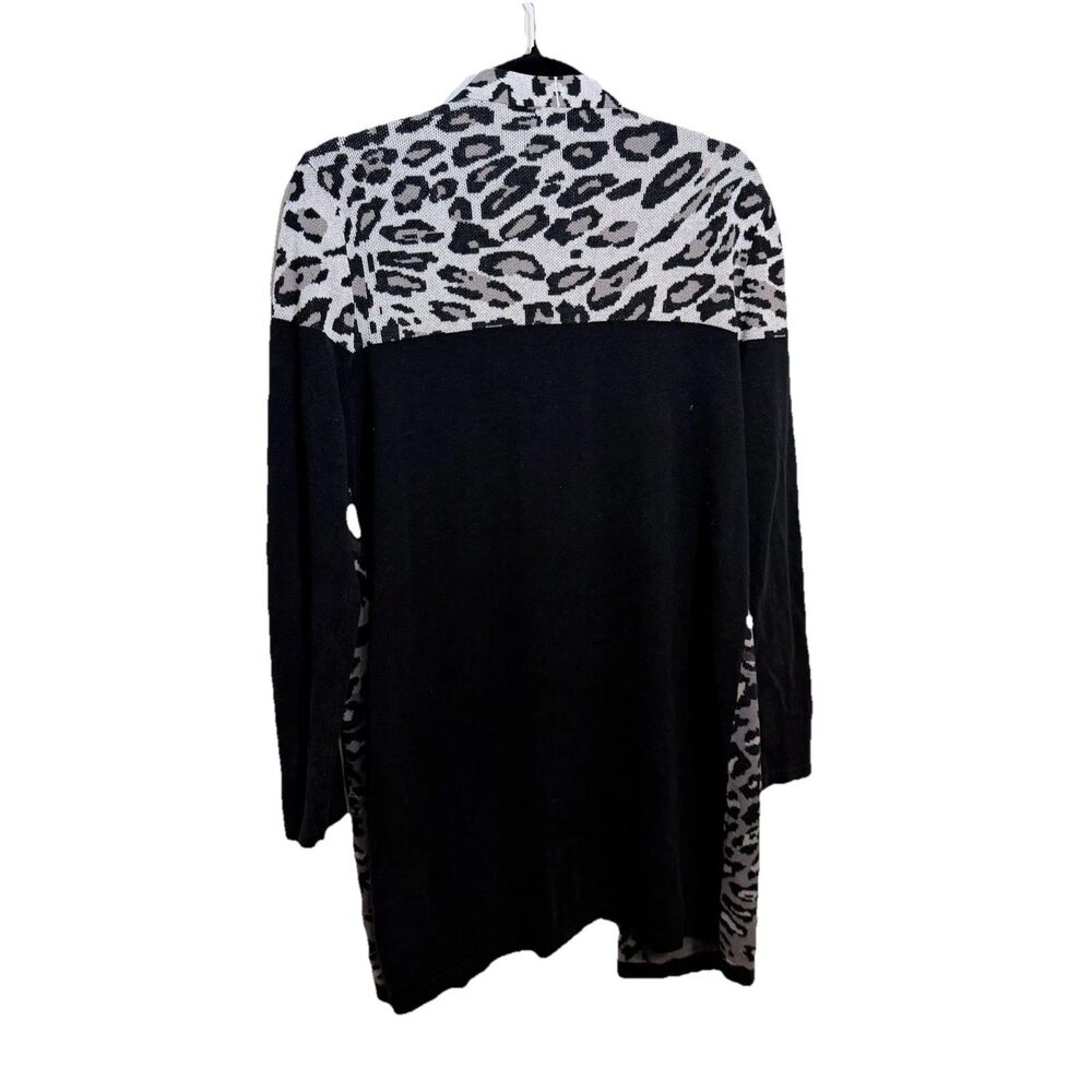 Cato Cardigan Leopard Animal Print Large Black Gray Open Front Knit Sweater - Picture 4 of 4